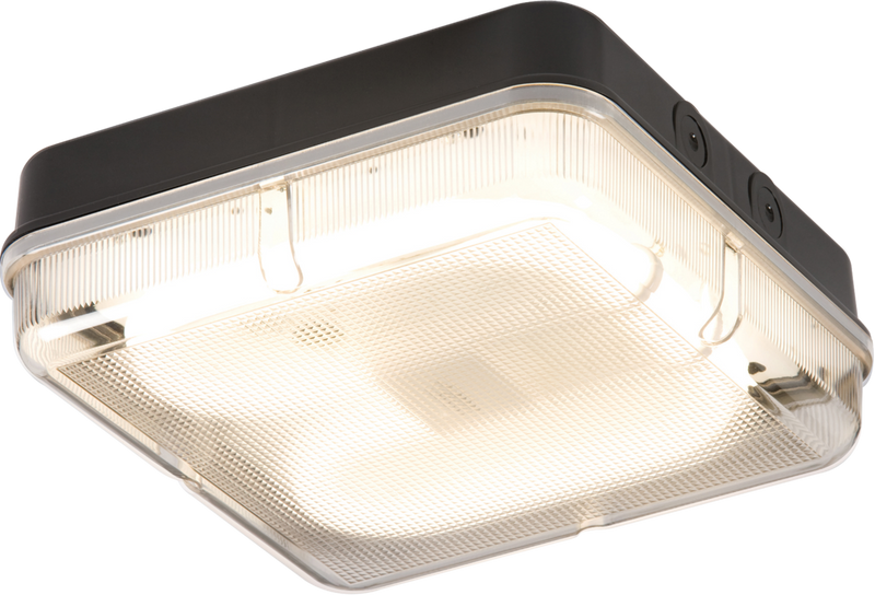IP65 28W HF Square Emergency Bulkhead with Prismatic Diffuser and Black Base