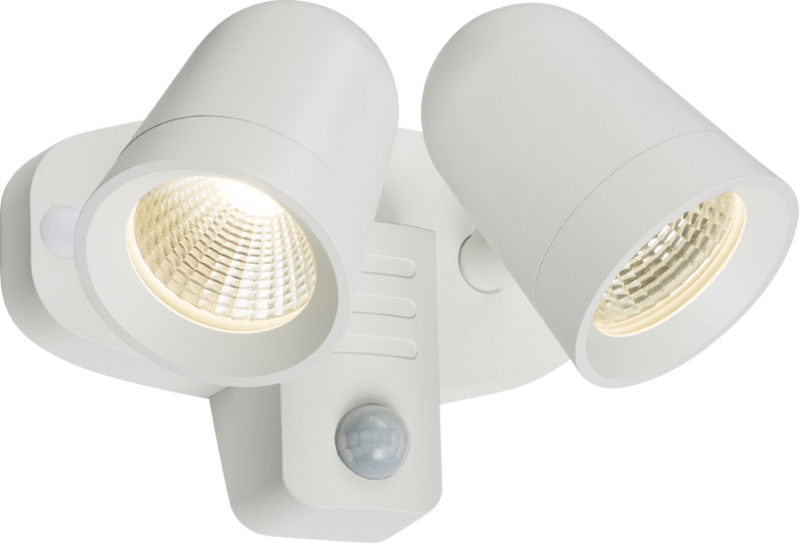 230V IP65 18W LED White Twin Spot Floodlight with PIR